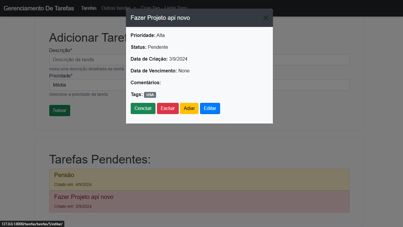 Imagem do projeto de Gerenciamento de tarefas